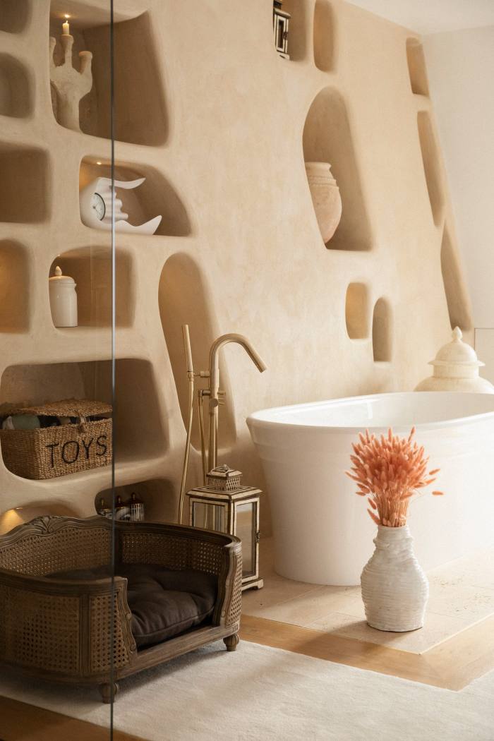 His bathtub, with Marrakech objets above