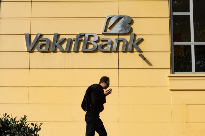The Vakifbank sign in a bank in Turkey 