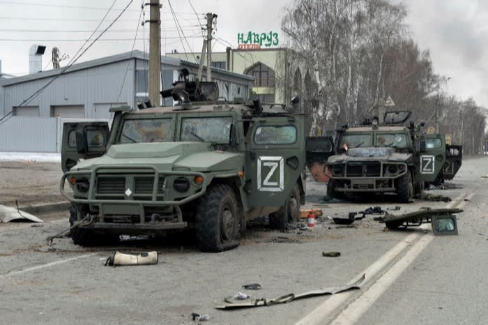 Destroyed Russian military vehicles in Kharkiv