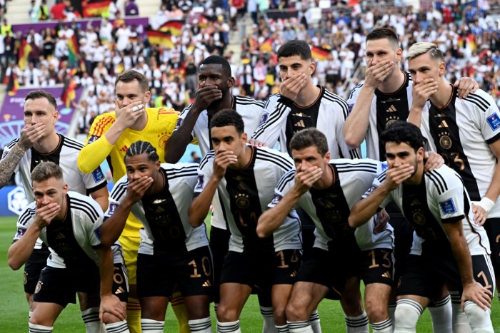 German players are signaling their opposition to FIFA's ban on efforts to promote inclusion at the FIFA World Cup in Qatar, where homosexuality is banned.