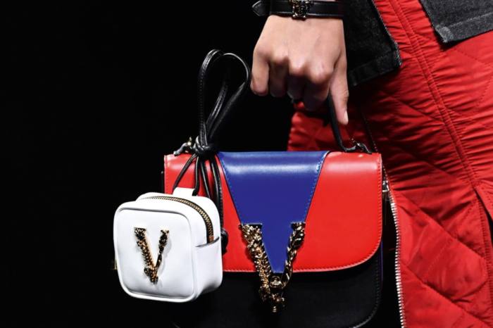 Versace bag, £1,410, and micro bag, £410