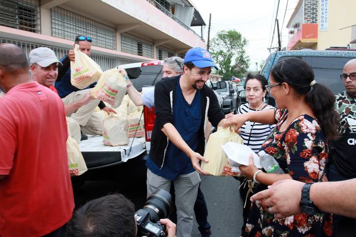 Miranda helps distribute supplies to victims of Hurricane Maria in Puerto Rico, 2017