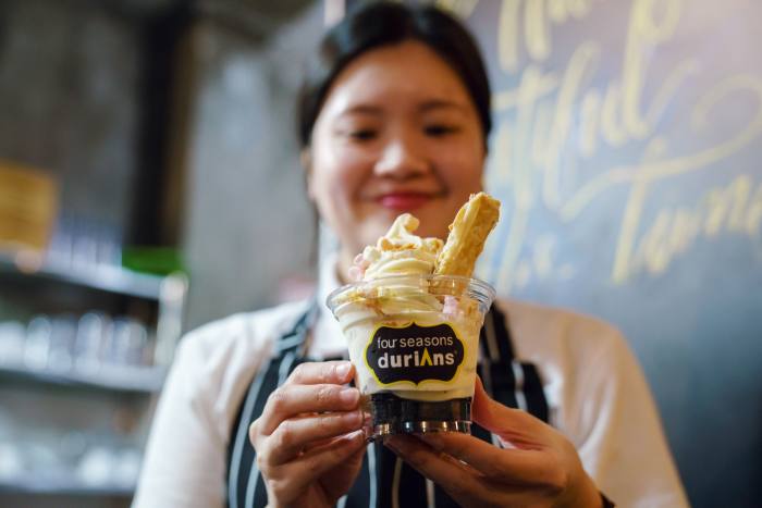 Durian ice cream at Mao Shan Wang café, Singapore