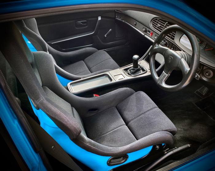 The interior of Mike Moore’s rare Riviera Blue 968CS