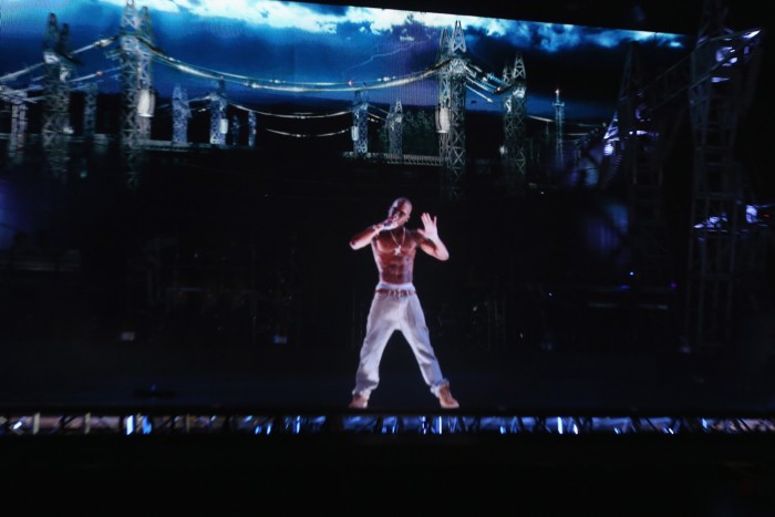  A hologram of deceased rapper Tupac Shakur performs at the Coachella festival in California 