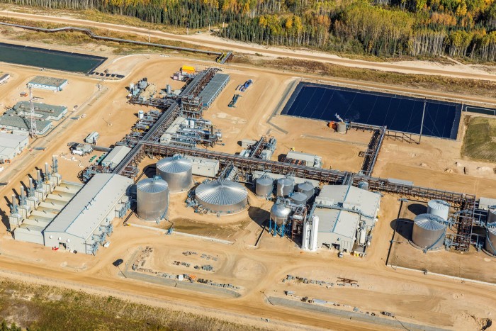 Aerial photo of Devon Jackfish Two SAGD (Steam Assisted Gravity Drainage) operations in the oiil sands south of Fort McMurray, Alberta
