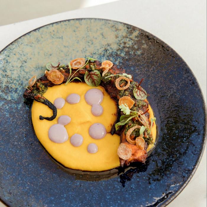 .  .  .  alongside Peruvian-inspired Japanese dishes such as charred octopus