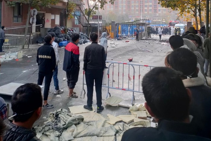 Workers in China protest last November at Apple’s factory known as ‘iPhone City’ during Covid controls