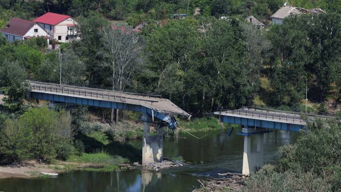 A destroyed bridge linking Severodonetsk and Lysychansk
