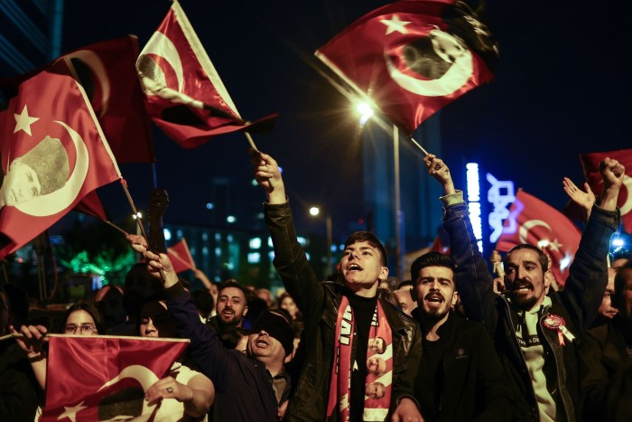 Supporters of opposition candidate Kemal Kılıçdaroğlu gather in Ankara as election results trickle in on Sunday