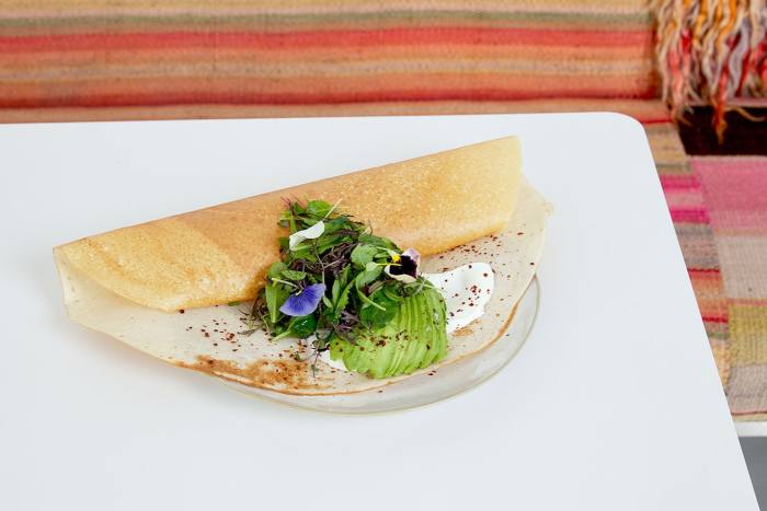 Dosa with yoghurt, avocado and sprouts at ABCV