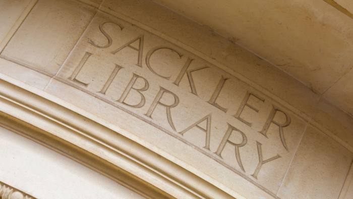 A close-up of the sign on the Sackler Library at Oxford