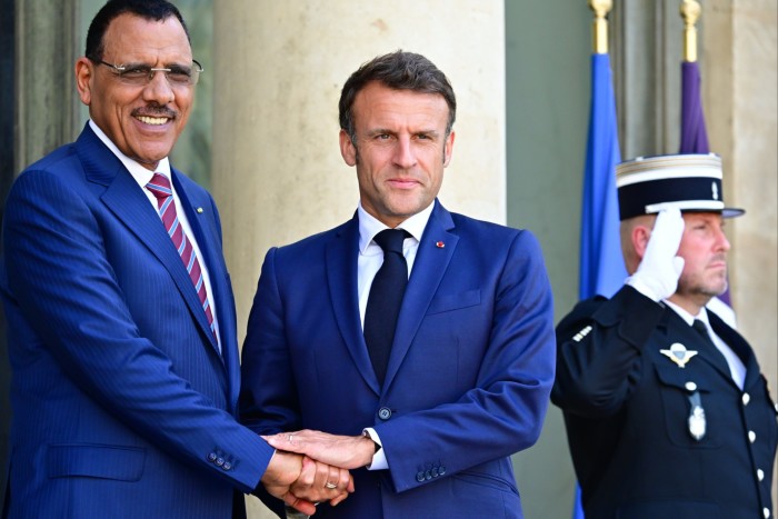 French president Emmanuel Macron with now ousted Niger leader Mohamed Bazoum earlier this year