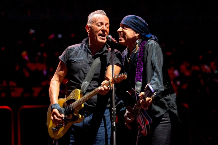 Bruce Springsteen, left, and E Street Band member Steven Van Zandt during the concert at Wrigley Field, Chicago