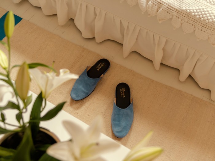 Blue suede charvet slippers