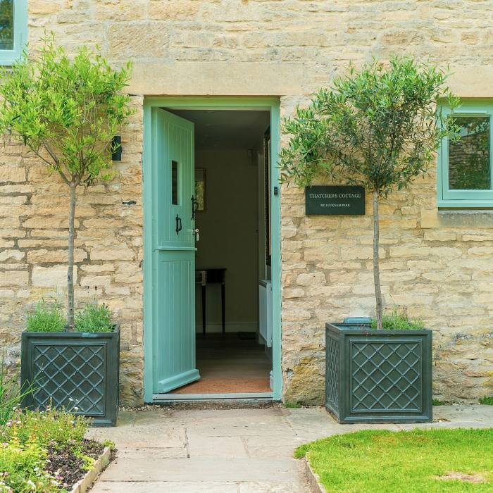 Lucknam Park in Wiltshire has three stone cottages available to rent, including the Thatcher’s Cottage, with champagne hampers waiting in their cosy kitchens