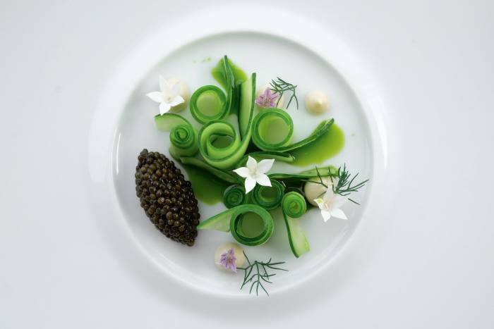 Caviar and cucumber by a Brad Metzger agency chef