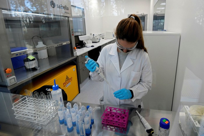 A scientist works on a monoclonal antibody at mAbxience’s lab in Argentina. The company has a deal to produce the Oxford-AstraZeneca vaccine in Latin America