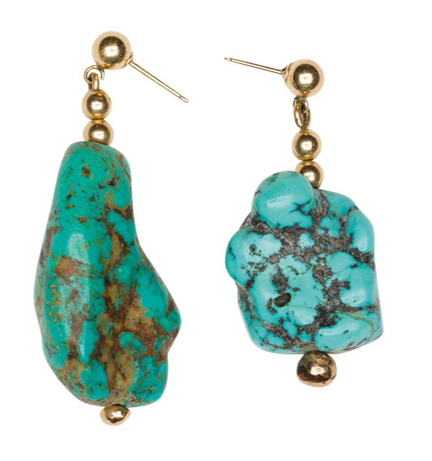 Gold and Tibetan turquoise earrings designed by Blunk, c1988