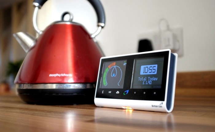 A UK domestic smart meter showing how much energy is being used by a household