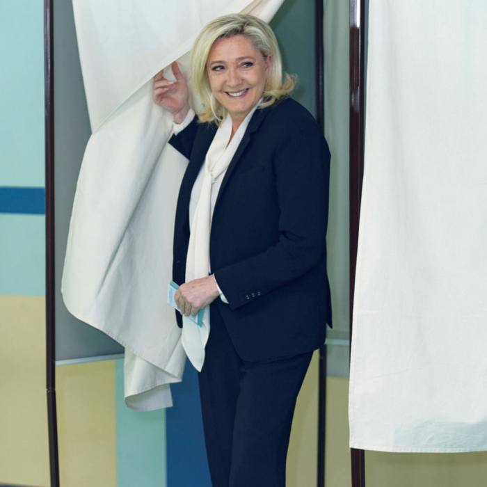 Marine Le Pen leaves a polling booth