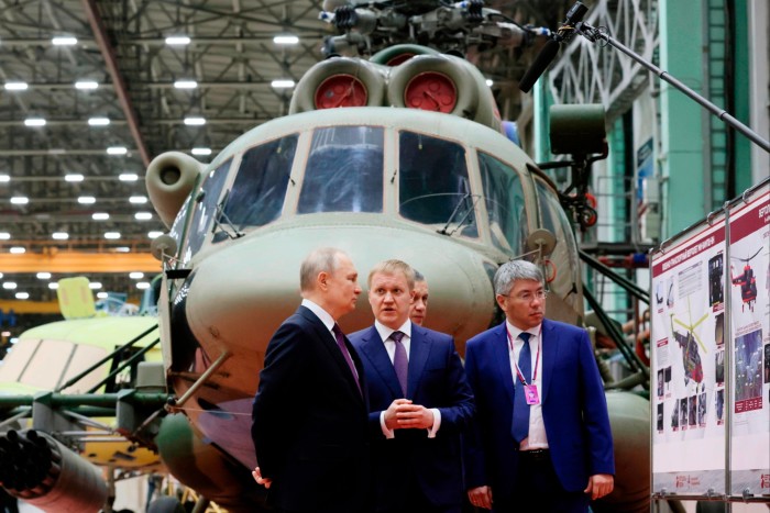 Russia’s President Vladimir Putin visits a helicopter manufacturing plant in Ulan-Ude, eastern Russia