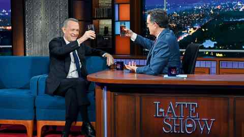 Tom Hanks with Stephen Colbert