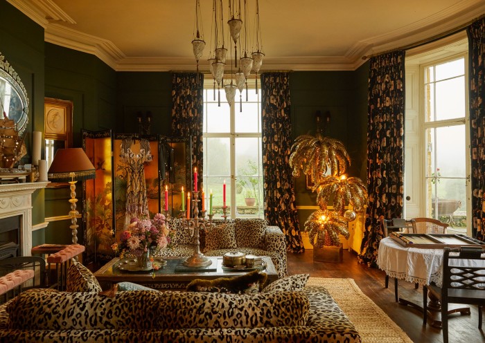 Temperley’s sitting room, with curtains, sofas and fender seat in fabrics from her new collection