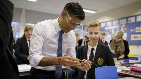 Rishi Sunak visits a chemistry class in Burntwood, England