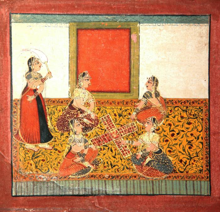 A watercolour painting of women playing Pachisi, c1725; the game originated in India, along with chess 