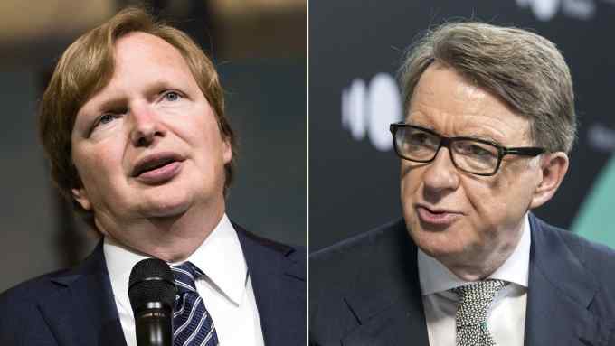 Montage of Jim Messina and Lord Peter Mandelson