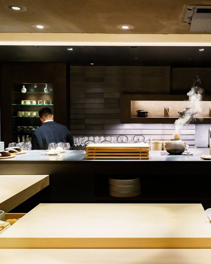 The blond-wood counter at Jōji
