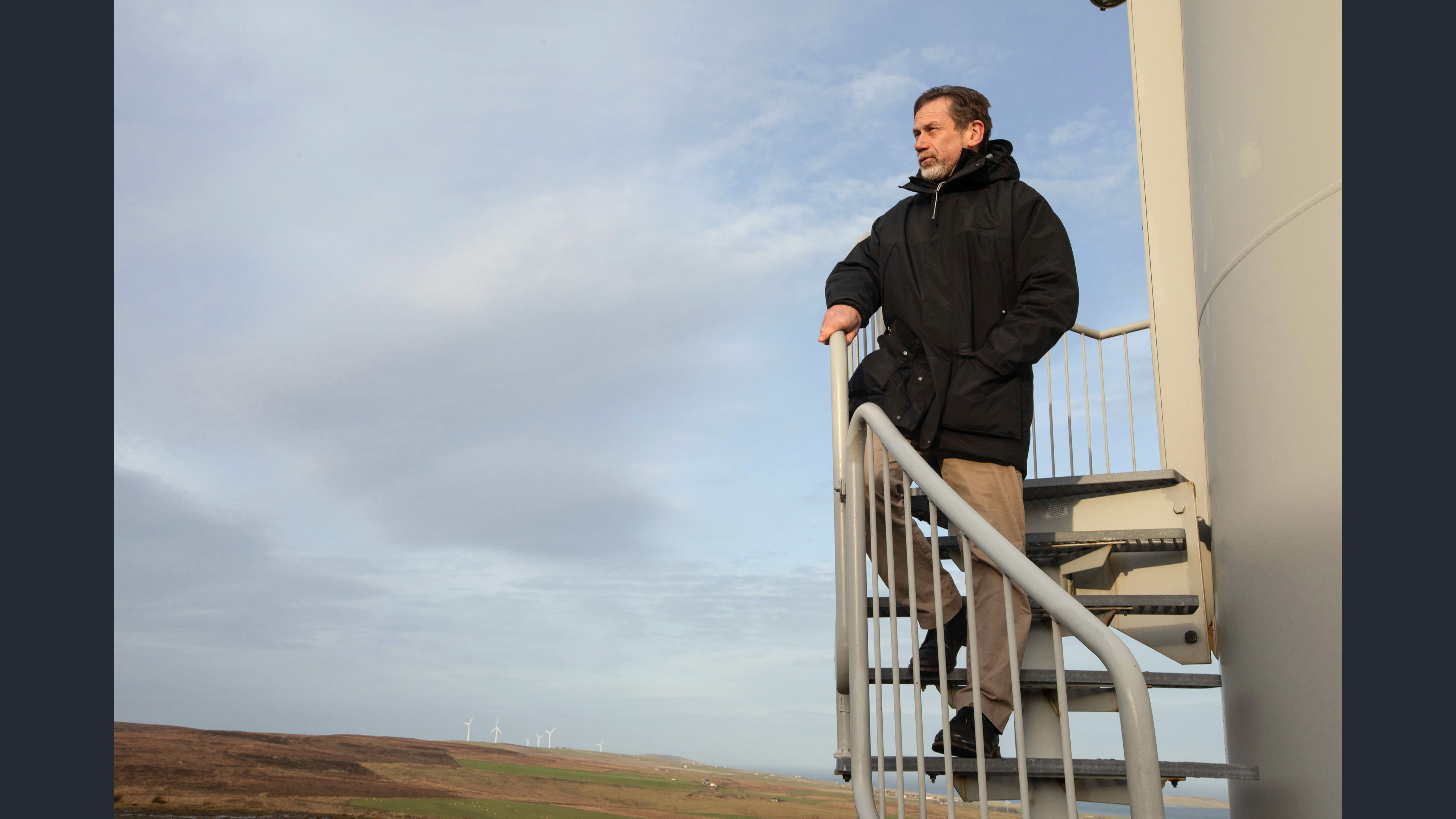 Richard Gauld, Technical Director of Hammers Hill Energy Ltd, checking on a wind turbine