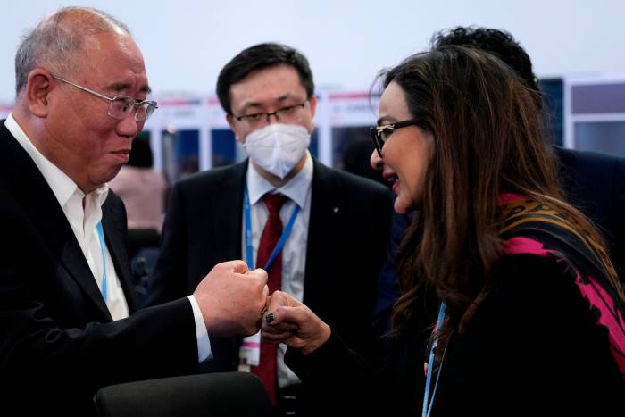 Xie Zhenhua, China’s special envoy for climate, and Sherry Rehman, minister of climate change for Pakistan