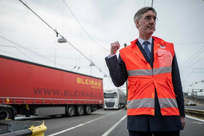 Brexit opportunities minister Jacob Rees-Mogg at Eurotunnel in England, in April 2022