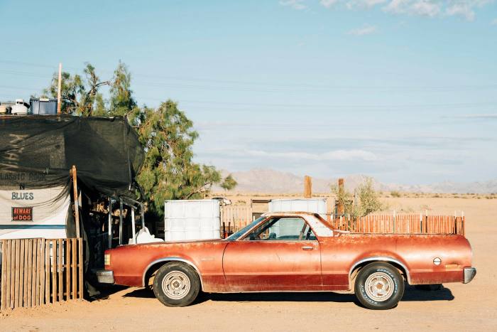‘An abandoned, trash-strewn hinterland: an old car in Slab City