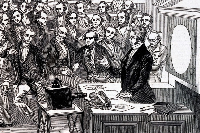 Michael Faraday s'exprimant à la Royal Institution