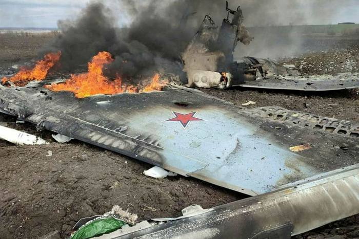 Wreckage of a Russian fighter jet in Ukraine