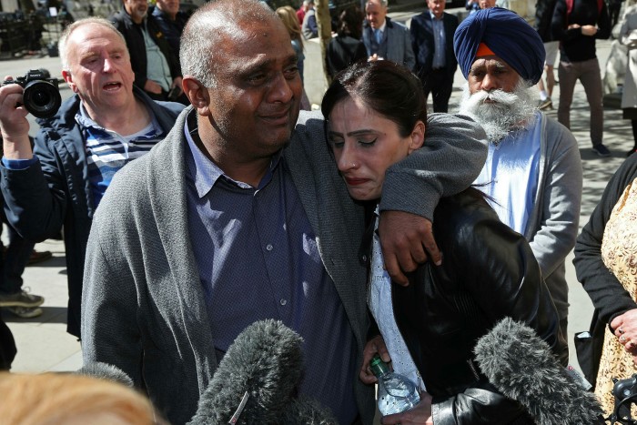 Harjinder Butoy and his wife Balbinder outside the Royal Courts of Justice in April 2021