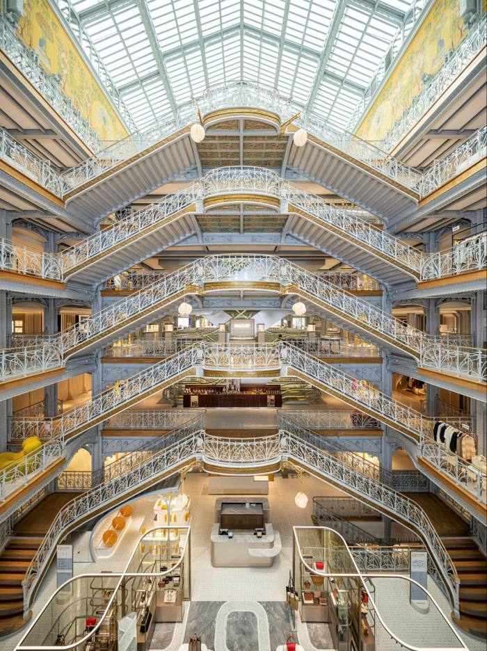 The grand staircase and glass ceiling of La Samaritaine department store