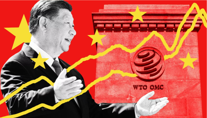 FT montage of Xi Jinping and WTO headquarters 