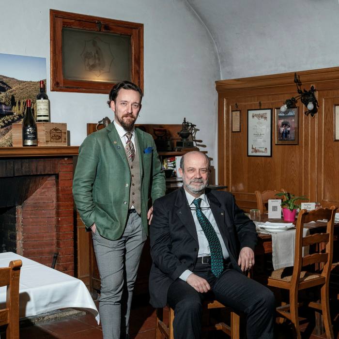 Checchino co-owner Francesco Mariani (right) and his grandson Simone, who runs the restaurant’s bar