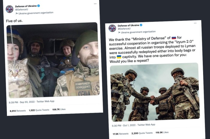 Examples of tweets from the Ukrainian Ministry of Defense