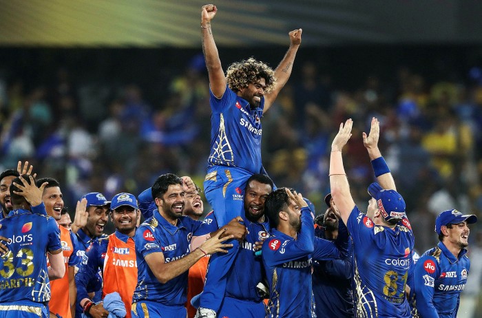 Mumbai Indians celebrate after they defeated the Chennai Super Kings during the 2019 Indian Premier League Final