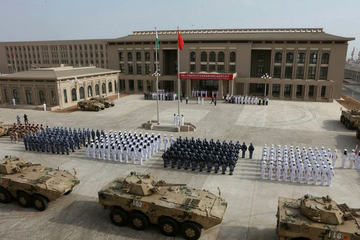 Chinese military personnel at the opening of the country’s naval base in Djibouti