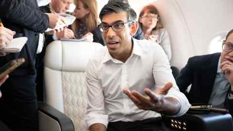 Rishi Sunak mingled with political journalists on a government plane en route to Japan to attend the G7 summit in Hiroshima on May 17.