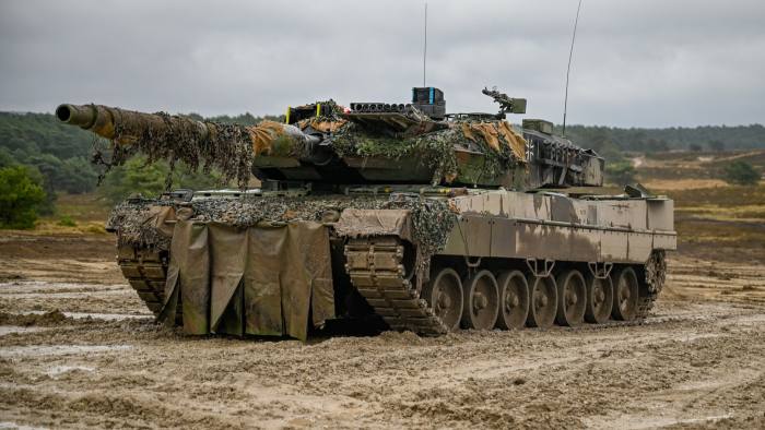 A Leopard 2 main battle tank carries out manoeuvres in Germany
