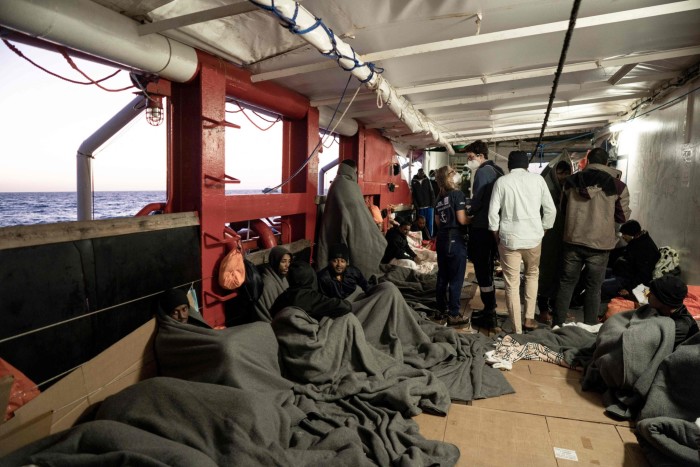 Migrants on board the Ocean Viking