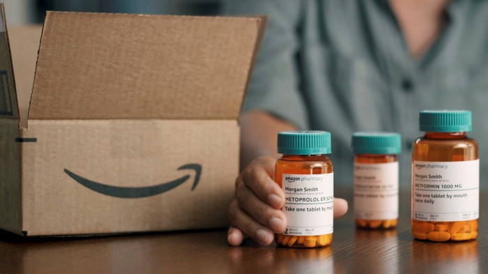 Bottles of medication with branding for Amazon Pharmacy