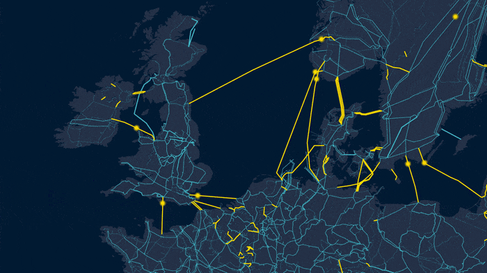 Animated map of electricity interconnectors across Europe